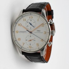 IWC Portugieser Leather Steel Silver Arabic Dial Automatic Watch IW371604