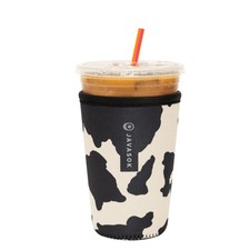 JavaSok Iced Coffee Cold Soda Insulated Neoprene Cup Sleeve Cow Print, Mediu...