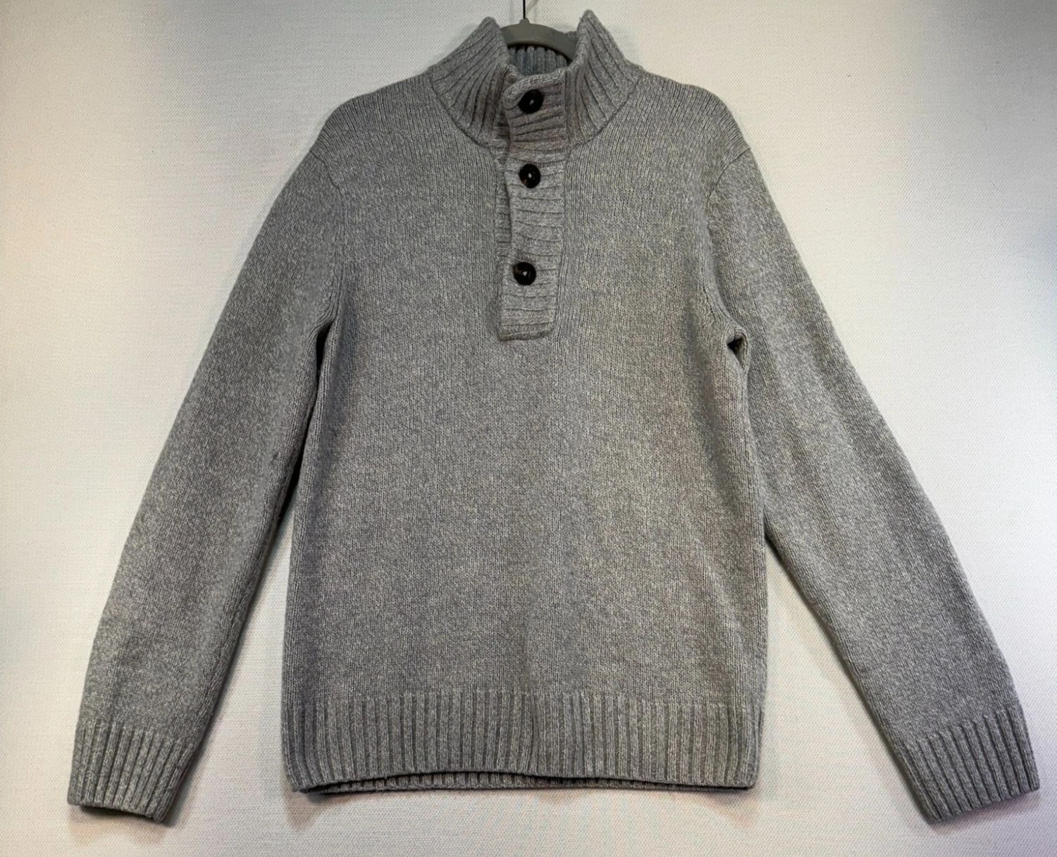 Mens Wool-Blend Preppy Academia Button-Up Sweater Size L Gray Classic