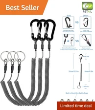 Durable Retractable Safety Coiled Lanyard with Aluminum Carabiner - 59" Stretch