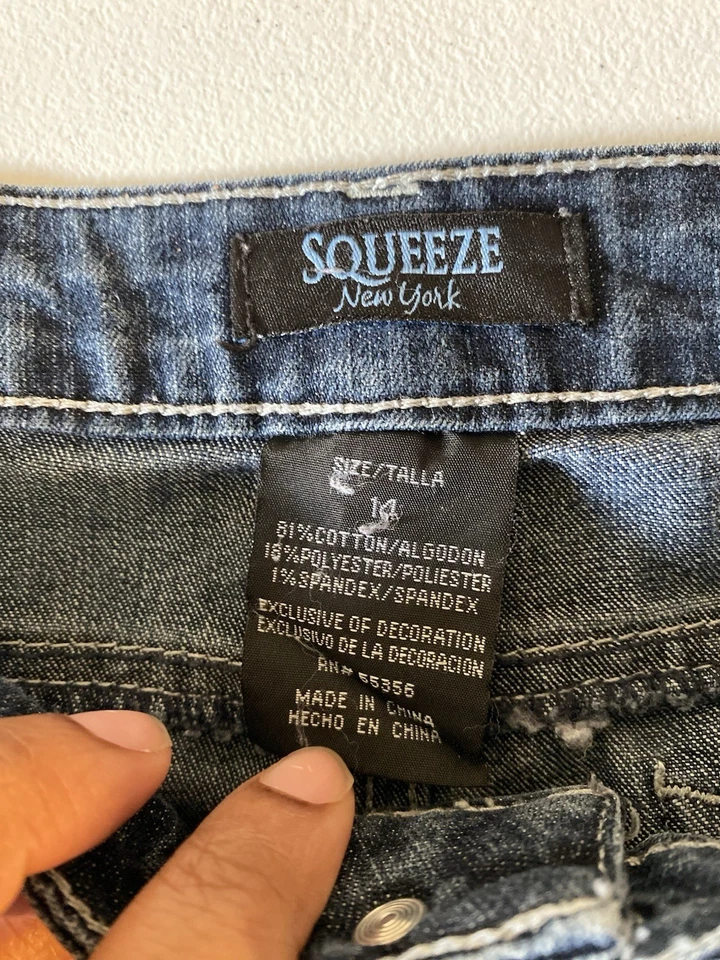 Squeeze New York Girls Sz 14 Blue Denim Jeans Star Design On Back Pocket (G8) - Image 2 of 4