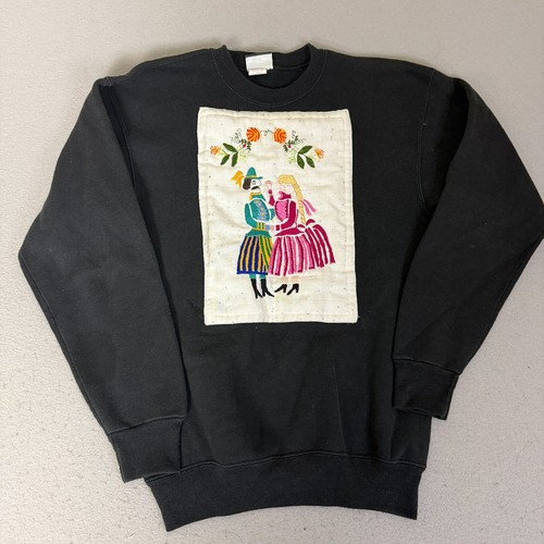 Lee, Vintage Sturdy Sweats by Lee Sweatshirt Mens M Black Embroidered Folk USA