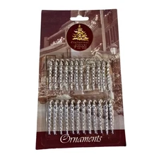 24 Miniature Icicle Ornaments Enchanted Forest Silver Toned NOS 2002 Mini Craft