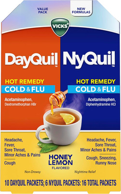Vicks DayQuil NyQuil Hot Remedy Cold Flu Honey Lemon 16 Packets 3.84oz