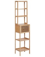 Badregal Mit TüR Bambusholz Hellbraun 160 Cm Hoch 6 FäCher Lamellen-Optik Lehi