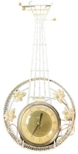 United Mandolin Wall Clock Figural Vtg Mid-Century Modern Musical Instrument