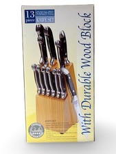 Brand New 13pc Stainless Steel Knife Set w/ Wood Block w/ Sharpener Black Handle