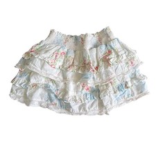 LoveShackFancy Girls Floral Ruffle Mini Skirt Smocked Waist Lace Trim Size 4-5Y
