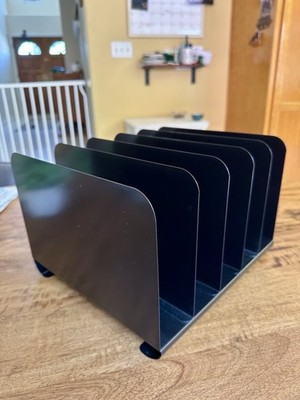 Vintage Metal Desk File Organizer Letter Holder Retro Black 5 Slot Steelmaster 