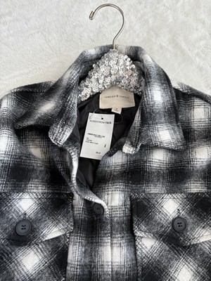 Thread & Supply black & white plaid flannel shacket lined oversized jacket XS/S