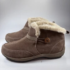 Easy Spirit Esskilift Suede Faux Fur Lined Winter Ankle Boots Brown Size 10