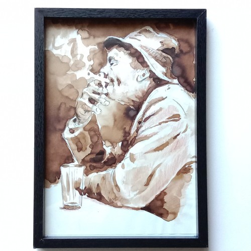Portrait Homme Dessin Encre Original 20e Siècle Cadre Moderne - Picture 2 of 11