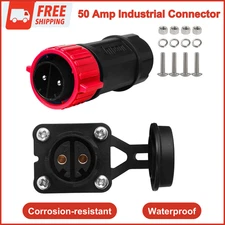 50 Amp Industrial Connector, 8AWG 2 Pin Waterproof Plug & Receptacle For Solar
