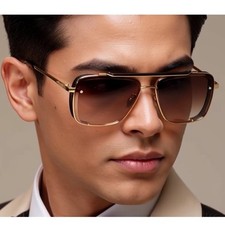 Square Pilot Sunglasses Men Designer Shades Gold Brown Lens UV Protect Modern
