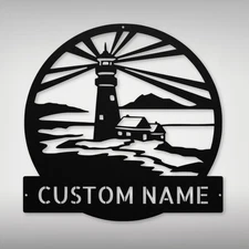 Personalized Lighthouse Scene Metal Sign Custom Coastal Decor Home Office Gift