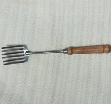 Vintage Foley Mpls 6 Tine Stainless Pastry Fork Wood Handle Blend Whip Mix Steel