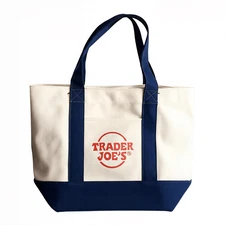 Trader Joe’s Mini Canvas Tote Bag - Navy Blue & Cream, Reusable, New with Tags