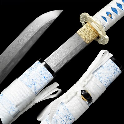 40''Blue Katana Damascus Folded T10 Steel Japanese Samurai Handmade Sword
