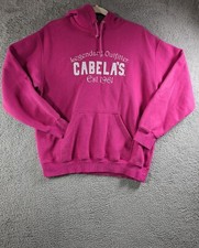 Cabela's Hoodie Womens Medium Pink Pullover Sweatshirt Cotton Poly Spellout