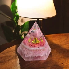 Large Rose Quartz & Peru Rodonite Orgone Pyramid Handmade Crystal HomeDecorative