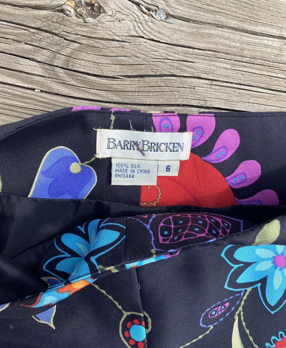 Vintage Barry Bricken 100% Silk Floral Multicolor High-waisted