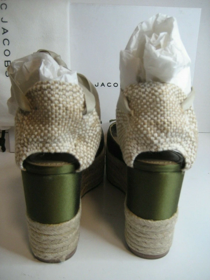 NUEVO Mujeres Marc Jacobs EU 38 US 7.5 Oliva Satén Alpargata Tobillo Envolvente Corbatas Zapatos Foto 3 de 4