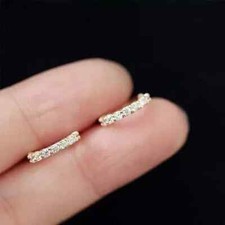 Huggie Hoop Earrings 1 Ct Round Cut Simulated Diamond 14K Yellow Gold Plated