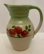 Country Farmhouse Water Handled Pitcher Hand Painted Roses Glazed Earthenware