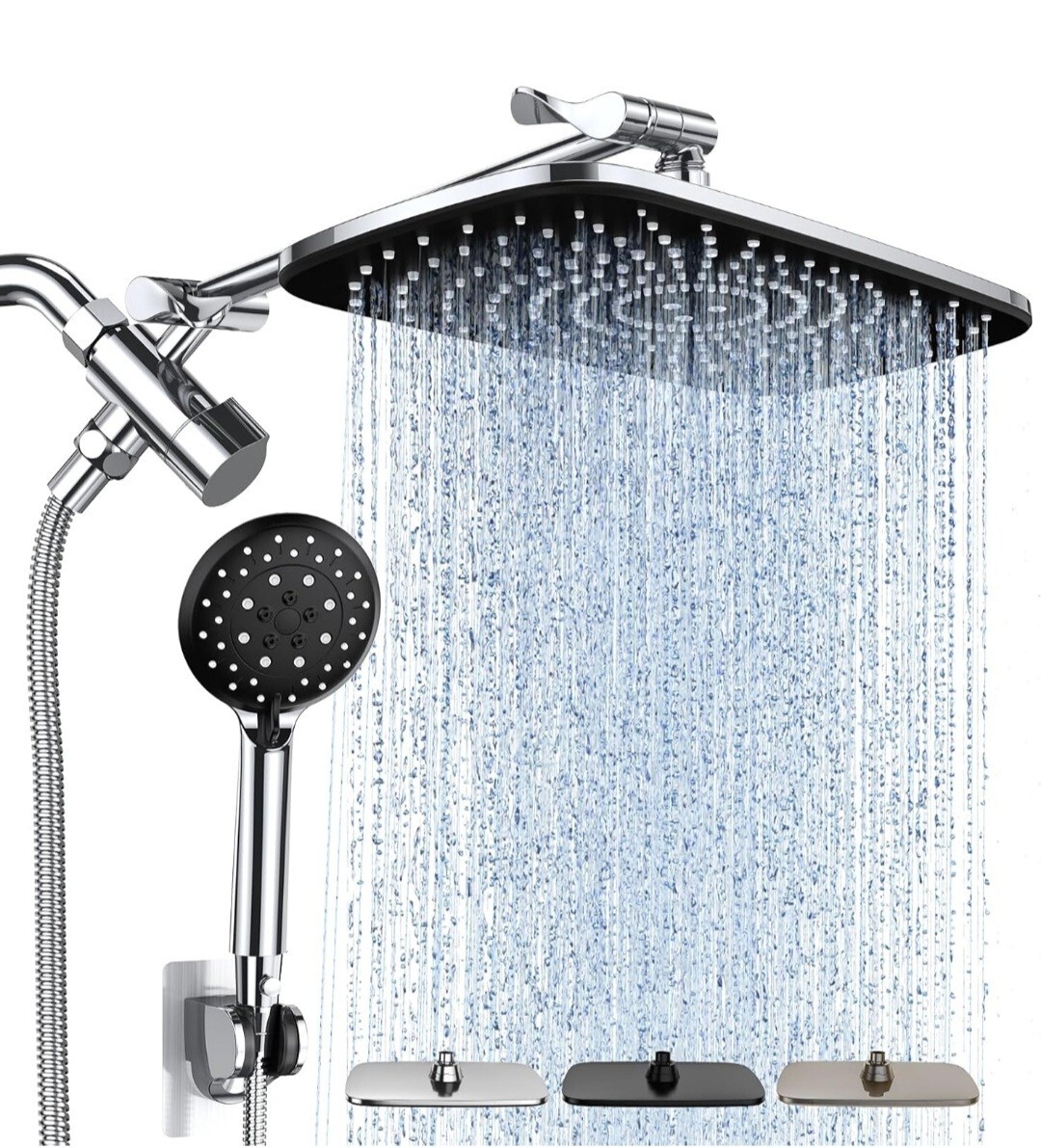 Veken High Pressure Rain Shower Head Combo with Extension Arm- Wide Showerhead