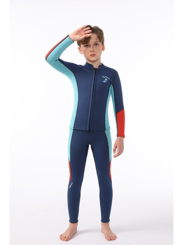 2Pcs Boys 2.5mm Neoprene Wetsuit Thermal Swimsuit Long Sleeve Tops Pants Surfing - Picture 3 of 42