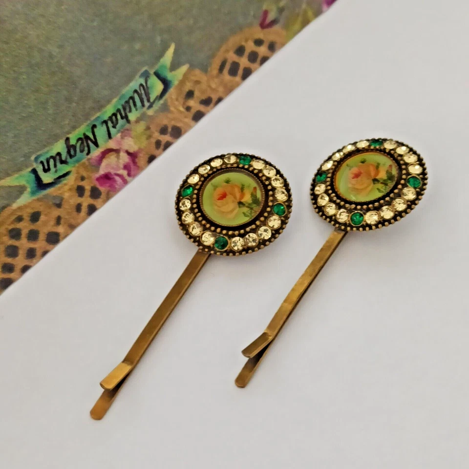 Par de horquillas Michal Negrin 2 rosas románticas con cristales de Swarovski victorianas nuevas Foto 2 de 4