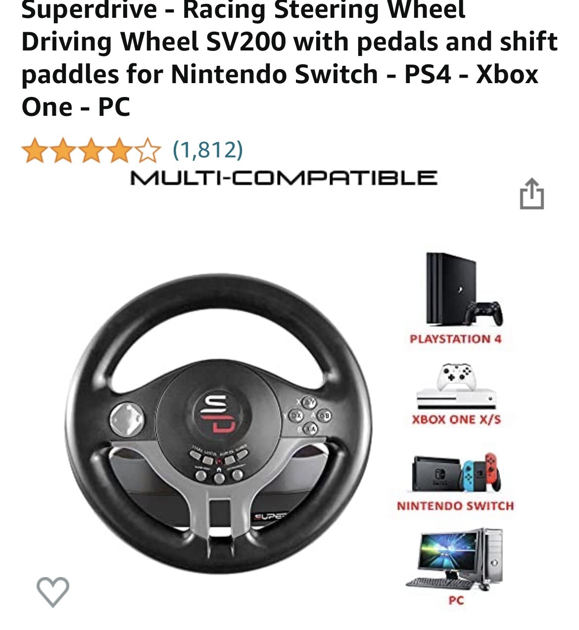 Superdrive Racing Steering Wheel Driving Wheel SV200 with pedals