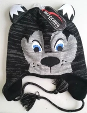 Wolf HAT Dog Husky Laplander Knit Winter Cap Wolves Bioworld Black & Gray Beanie