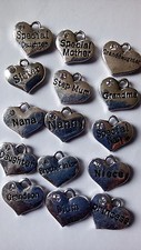 4 FAMILY BABY THEME HEART CHARM PENDANTS TIBETAN ANTIQUE  RHINESTONE CHARMS 