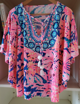 タケ② Lilly Pulitzer Britta Tunic Caftan Top Swirling Seadream Size XXS