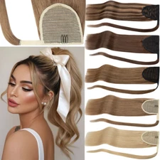 Thick Ponytail Extension Clip In Real Remy Human Hair Warp Around Hairpiece Weft