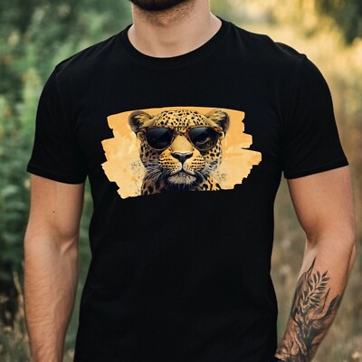 Mens Leopard Sunglasses Cotton T-Shirt Size XS to 5XL