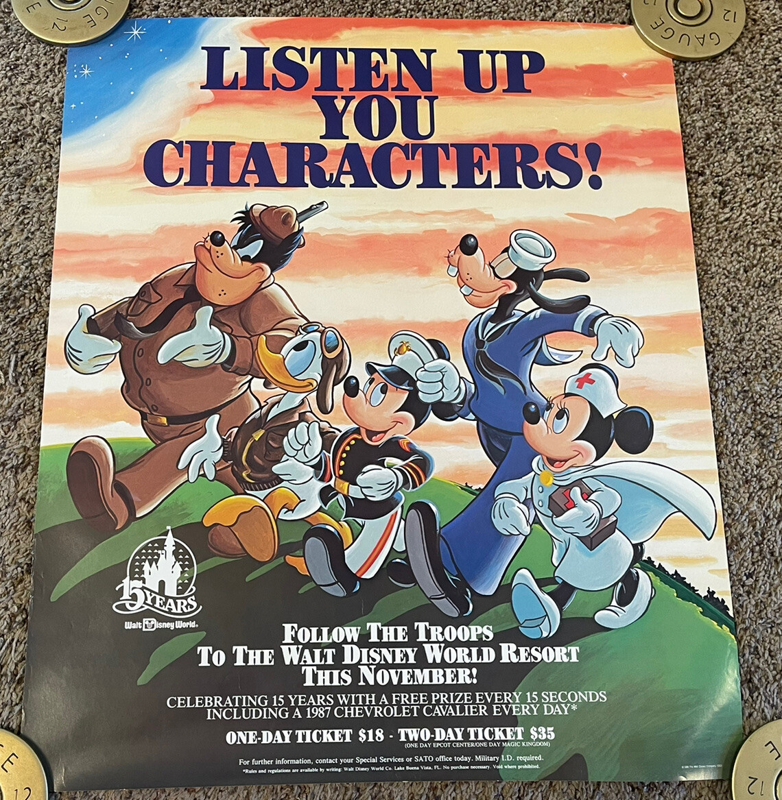Rare Original 1986 Walt Disney World Military Discount Poster