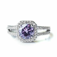 925 Sterling Silver Charms Amethyst White Topaz Wedding Engagement Ring Size 7