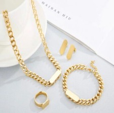 Stainless Steel Cuban Chain Jewelry Set with a Decorative Charm for Women