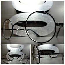 Classy Vintage Retro Hippie Style Clear Lens EYE GLASSES Round Black Metal Frame
