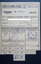 TESSERA COMITATO UNRRA TESSILE PRELEVAMENTO MANUFATTI ANNI 40  MILANO #18