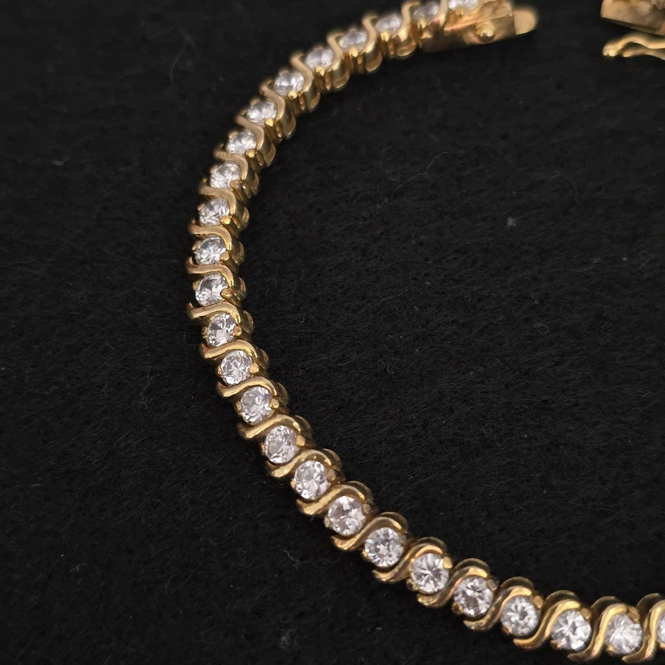 Теннисный браслет круглой огранки с имитацией бриллиантов покрытие из чистого золота - Изображение 4 из 4