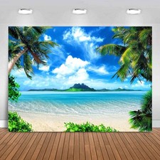 Summer Theme Photo Ocean Blue Sky Seaside Tropical Palm Trees Luau Birthday P...