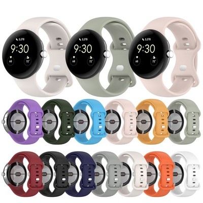 Watch Band Silicone Strap Silver Buckle Watch Brcelet for Google Pixel Watch 1/2