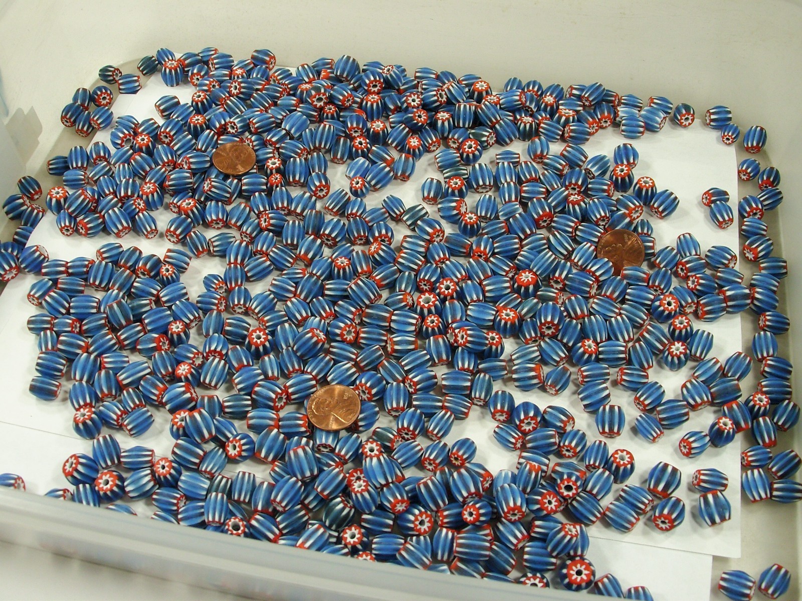 2 Pounds India Handmade Blue / White Chevron Multi-Layer Glass Beads (FPO-12)
