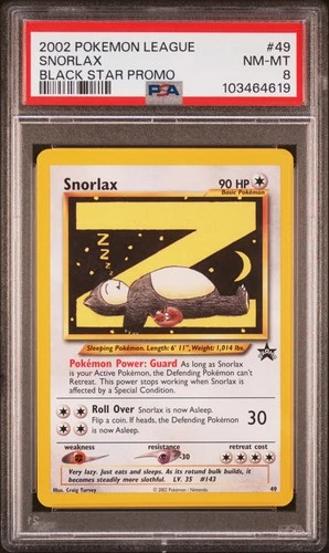 2002 POKEMON LEAGUE PROMO BLACK STAR #49 SNORLAX PSA 8