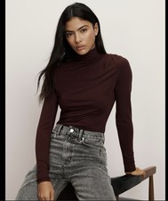 Veronica Beard Women Mylie Gathered Ruched Mock Neck Top Size Large Raisin Color