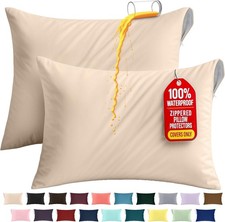 Premium 100 Waterproof Pillow Protectors W/ Zipper Standard Size Set of 2 Bed