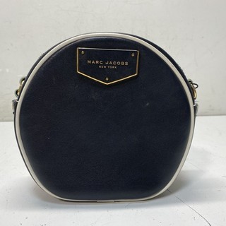 Marc Jacobs Black Leather Round Crossbody Bag Gold Hardware White Piping